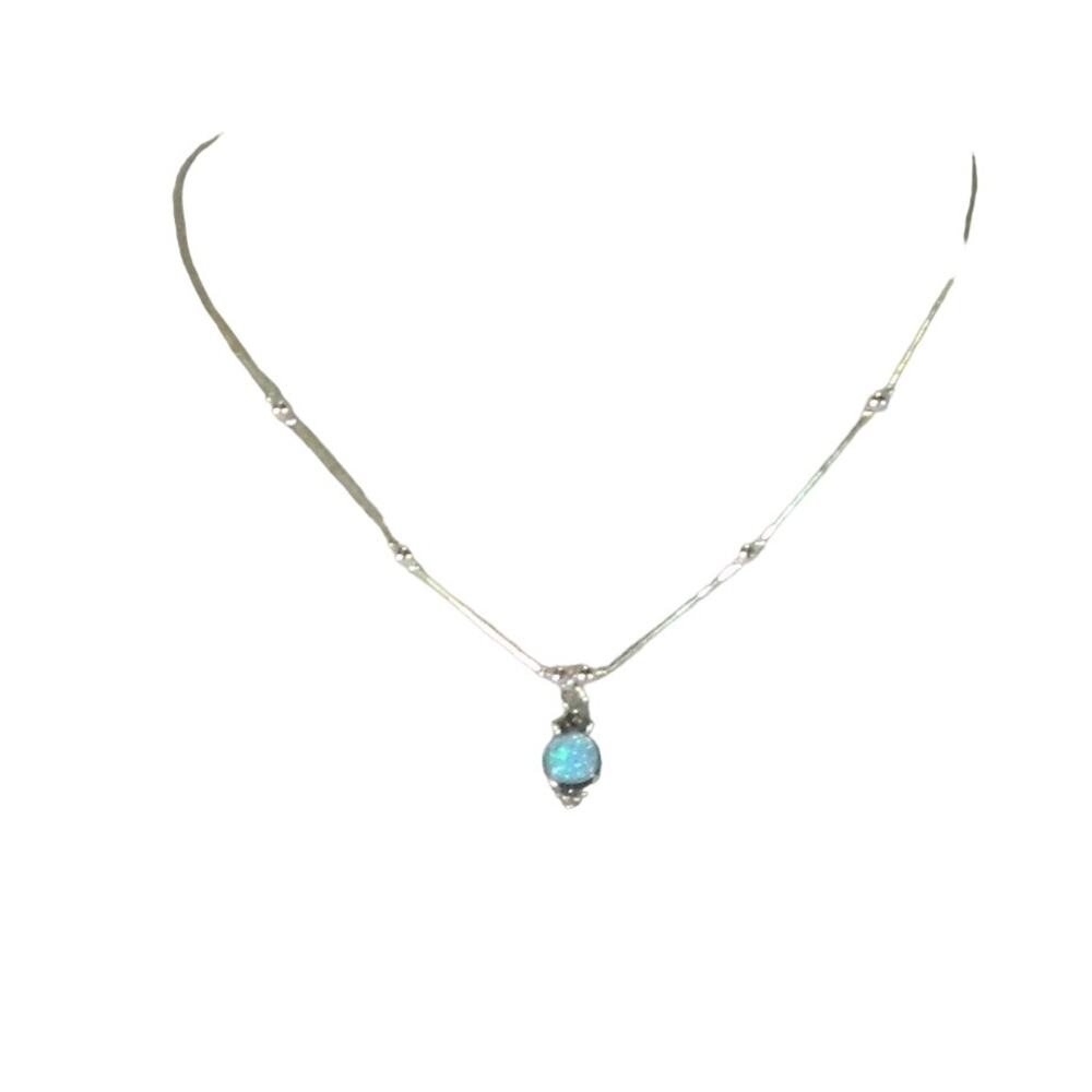 Dainty Opal and Liquid Silver Necklace Contemporary